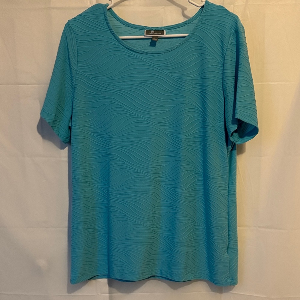JM Collection Ladies Jacquard Top Short-Sleeve Large Coupe Neck